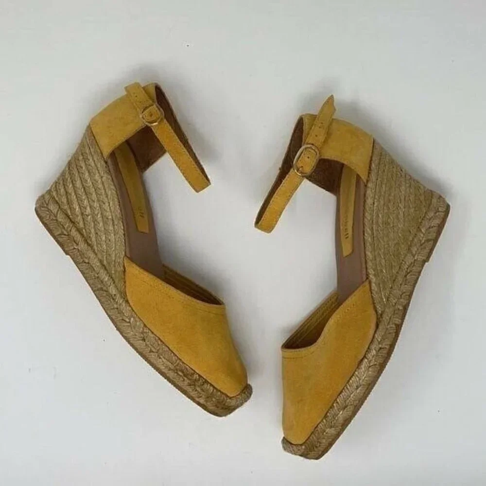 Jeffrey Campbell Sandals Wedge Heels Yellow Suede Espadrille EU 40 Size 10 9.5
